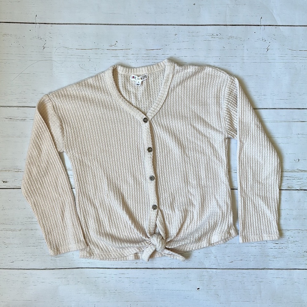 Girls Waffle Tie-Front Sweater